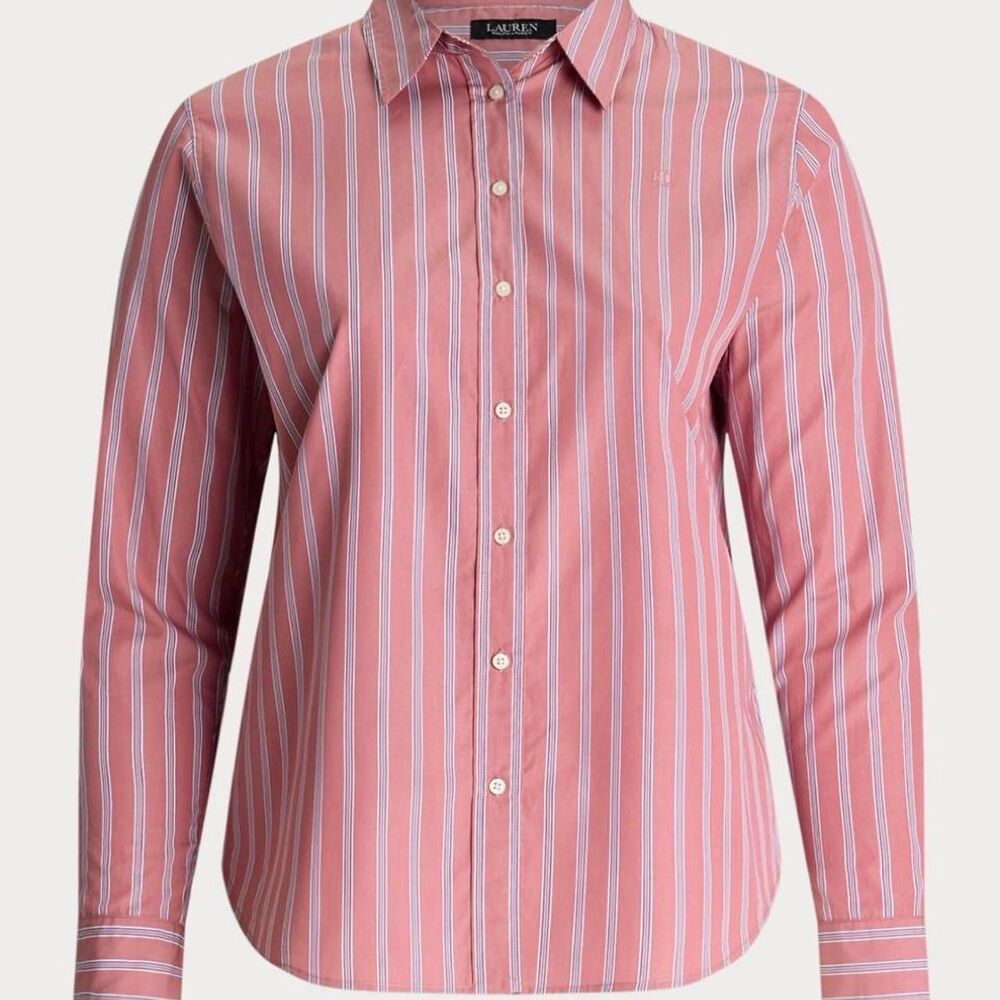 Lauren Ralph Lauren 3X Pink Striped Cotton Button Down Shirt Preppy Office Plus